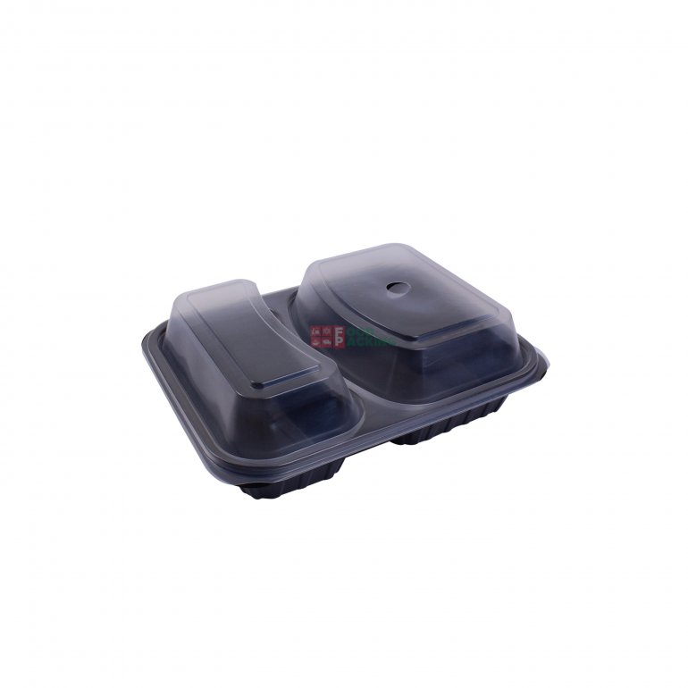2 Section Hamburger Container with lid (Black)
