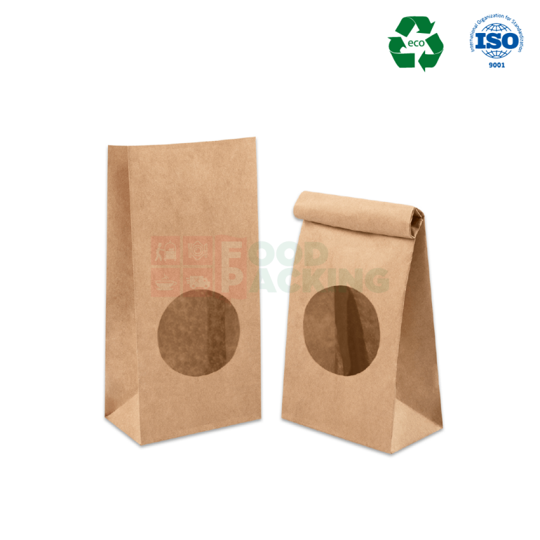 Kraft bag with window without a handle 80 mm x 50 mm x 170 mm