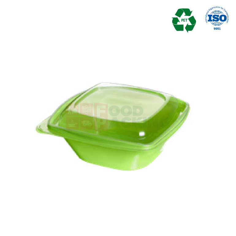 Square Salad Container with lid 1000 cc (Green)