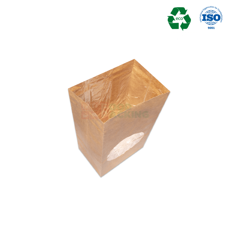 Kraft bag with window without a handle 100 mm x 60 mm x 200 mm